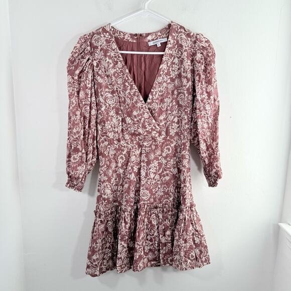 Vici Olivaceous Purple White Floral V Neck Tiered Mini Dress Small - Picture 1 of 8